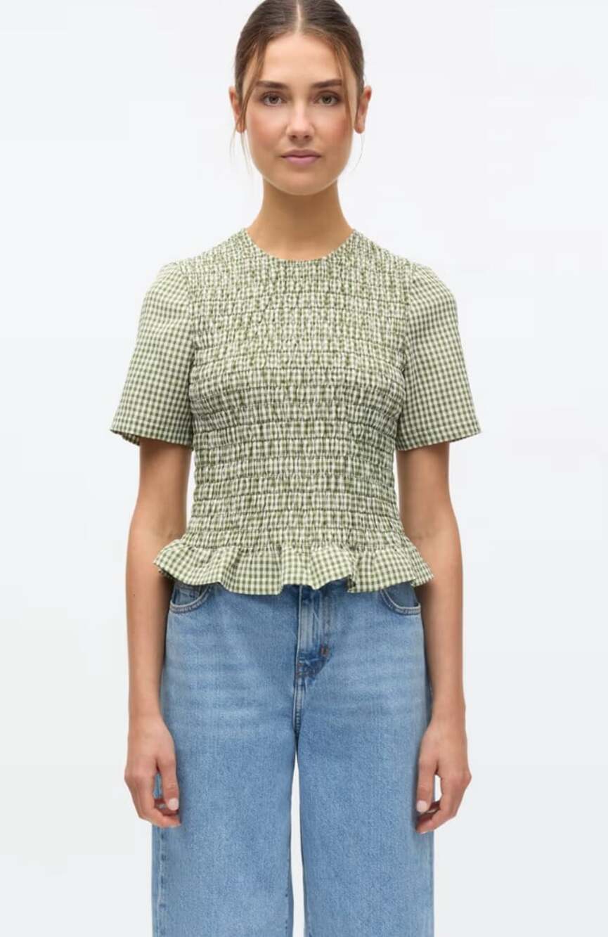 Envii NWT Enyumi Short Sleeve Top in Fern Check Gingham Size 36 or US 6